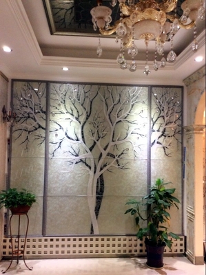 Tree Shape Black Glass Background High Gloss / Interior Reeded Glass Wall Panels