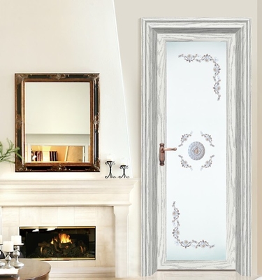 Swing Anodized Aluminium Casement Door Tempered Glass Wood Grain